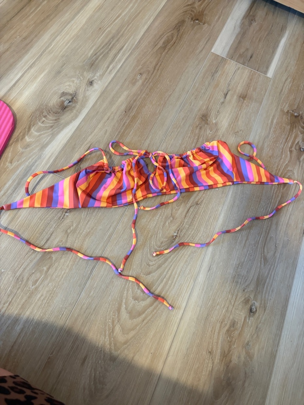Striped Tie-Front Bikini Top in Bright Multi-Color